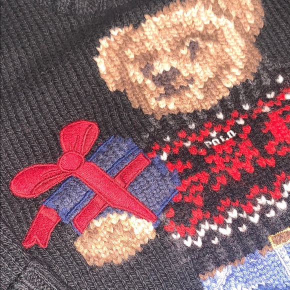 NWT Ralph Lauren Polo Bear Black Knit Christmas Present Holiday Baby Sweater 3M - Picture 3 of 8